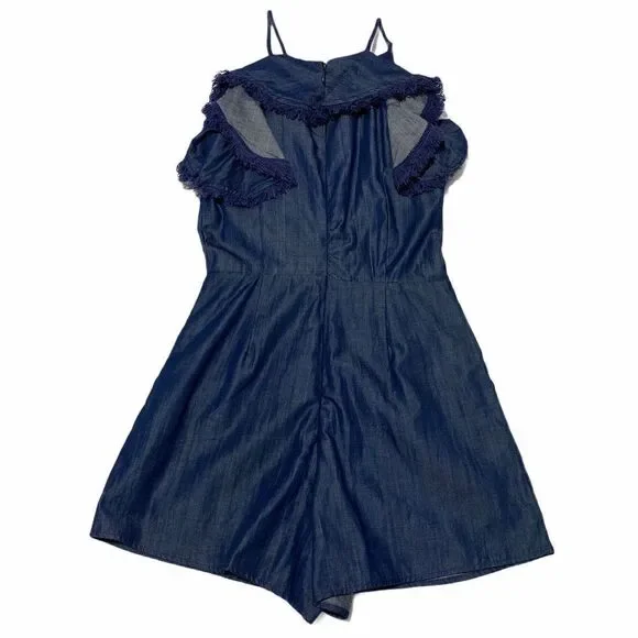 MOON River Embroidered Floral Denim Romper XS Nwt - Picture 4 of 11